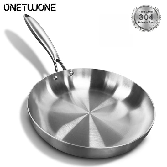 304 Stainless Steel Frying Pan – Non-Stick Pan for Fried Steak, Uncoated Kitchen Cookware for Gas Stoves & Induction Cookers